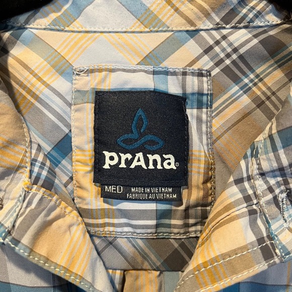 Prana Mens Short Sleeve Plaid Button Up Size Medium Organic Cotton Blend Outdoor - Picture 4 of 10